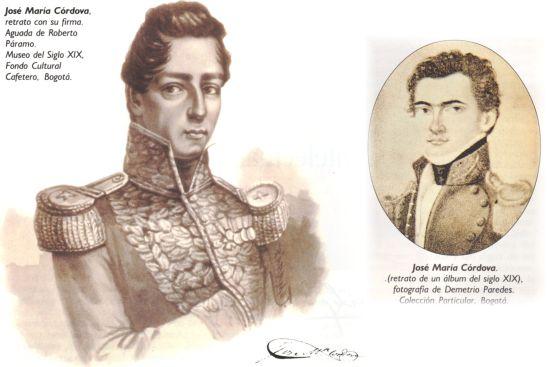 General José María Córdoba, aguada de Roberto Páramo y retrato de álbum del siglo XIX