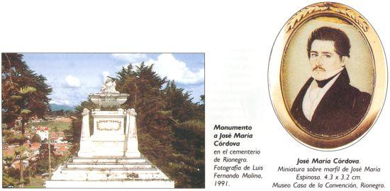 General José María Córdoba, Monumento en Rionegro y miniatura en marfil de José María Espinosa
