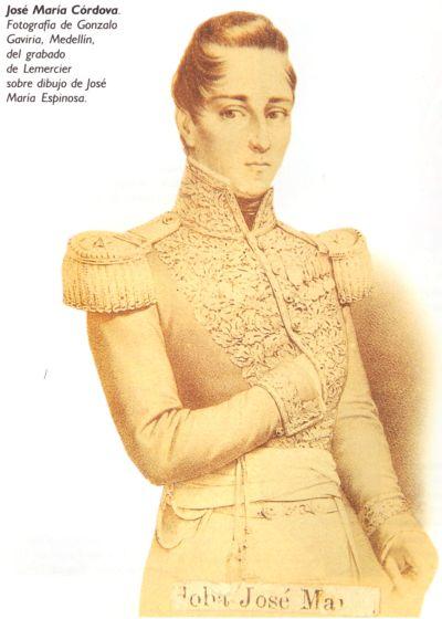 General José María Córdoba, grabado de Lemercier sobre el dibujo de José María Espinosa