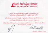 Tarjeta de agradecimiento que Libardo López y Alicia de López enviaron a cada uno de los asistentes a la Subasta